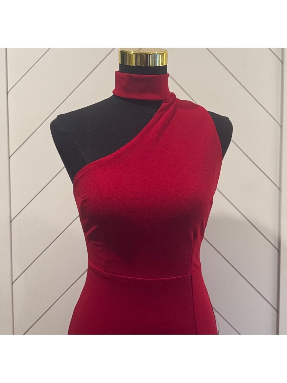 NWT- Keep It Interesting Red Asymmetrical Cutout Halter Dress - Picture 5 of 15